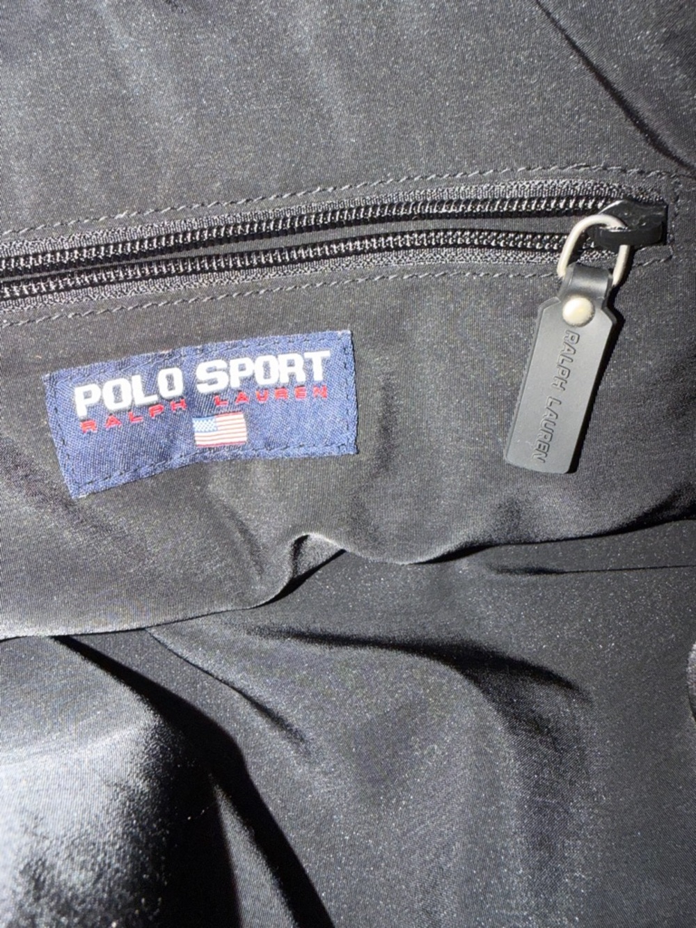 Vintage Polo Sport Ralph Lauren Black Wool Tote Bag Rubber Flag Patch 90s Y2K - Picture 5 of 7